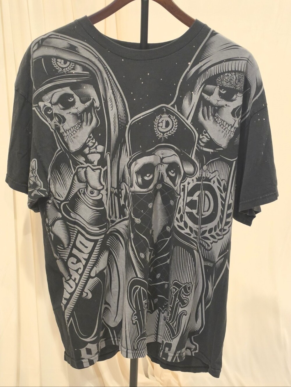Dyse One Redefined Streetwear Skeleton Rap Graphic T-Shirt Black XL Hip Hop Y2K
